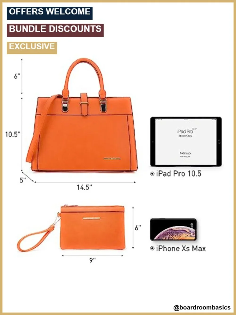 Vegan Leather Belted Satchel Tote with Matching Wristlet, Secure Zipper